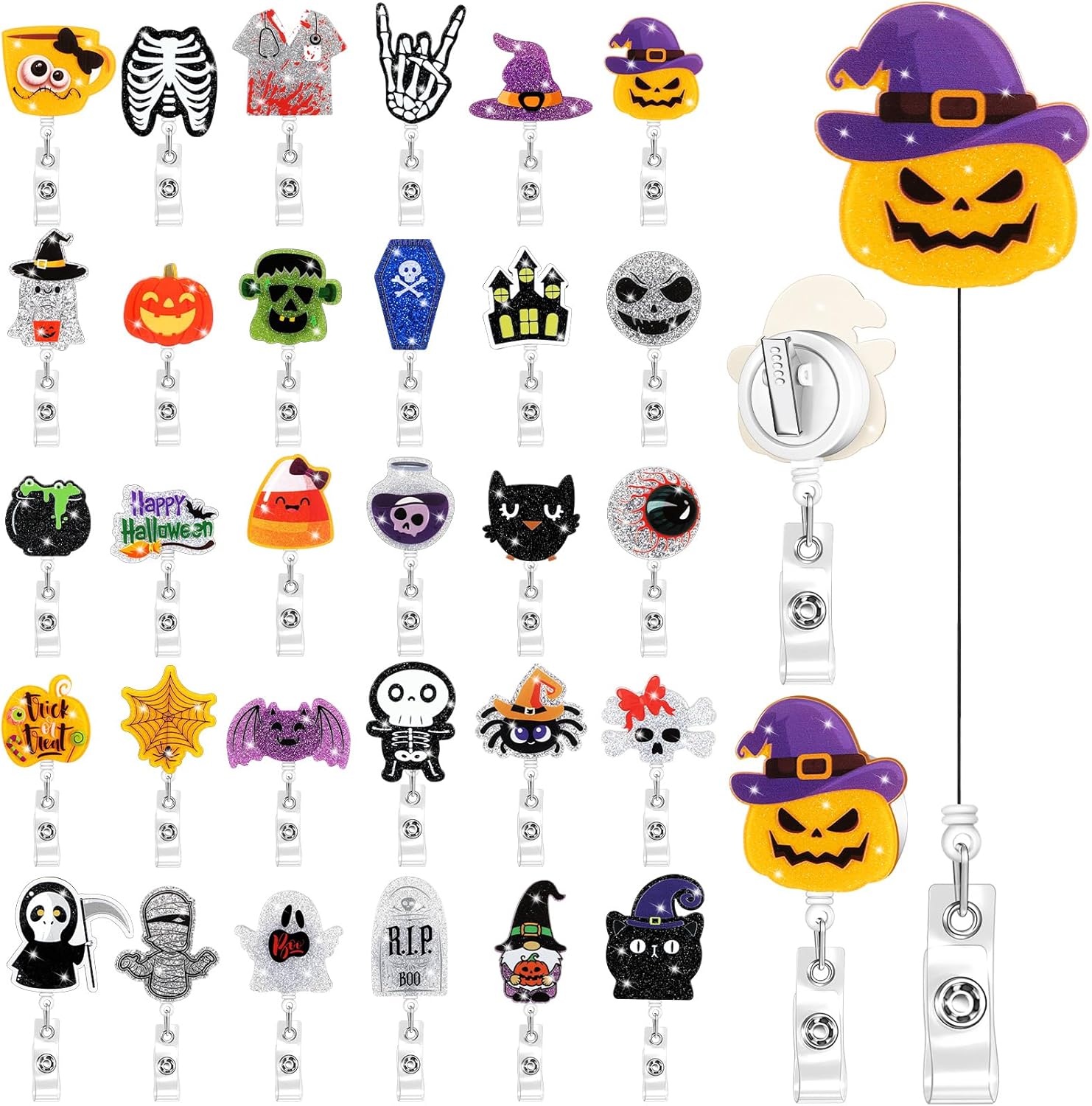30 Pcs Halloween Badge Reel Set for Nurses and Teachers Gifts
