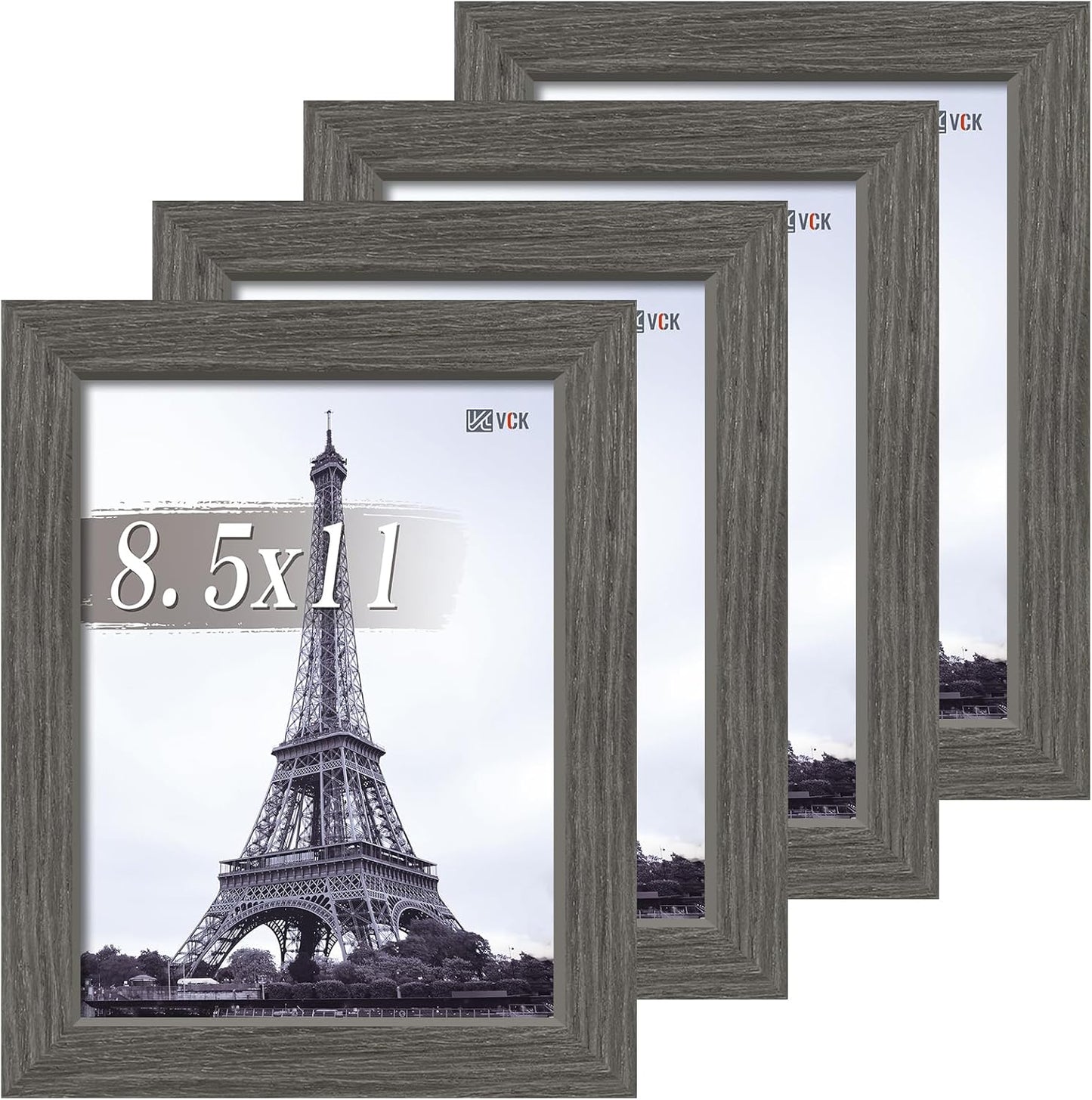 VCK 8.5x11 Picture Frame Set of 4 - Grey Wood Frames