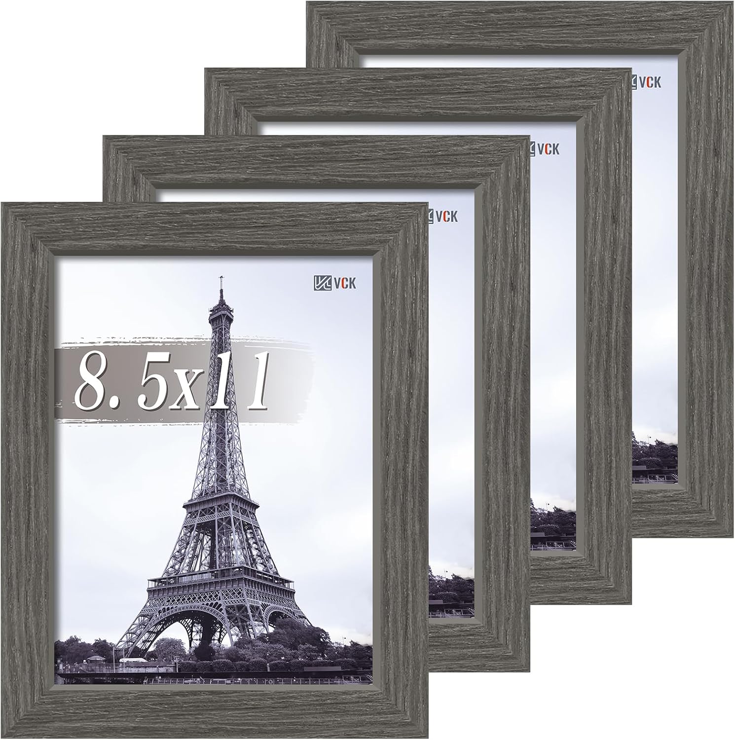 VCK 8.5x11 Picture Frame Set of 4 - Grey Wood Frames
