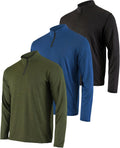 Men's Dry-Fit Quarter Zip 3-Pack - Athletic Long Sleeve Performance