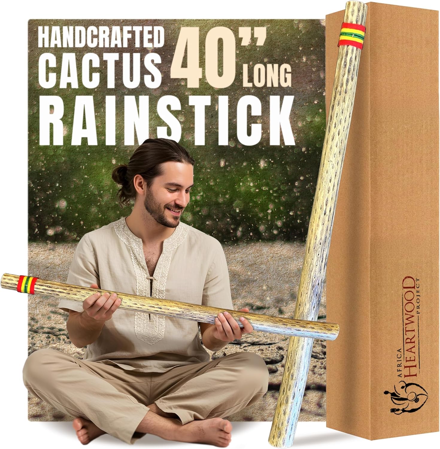 40in Cactus Rainstick - Handcrafted Musical Instrument from Chile
