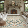 Area Rugs 9x12 Living Room Boho Floral Rug - Machine Washable