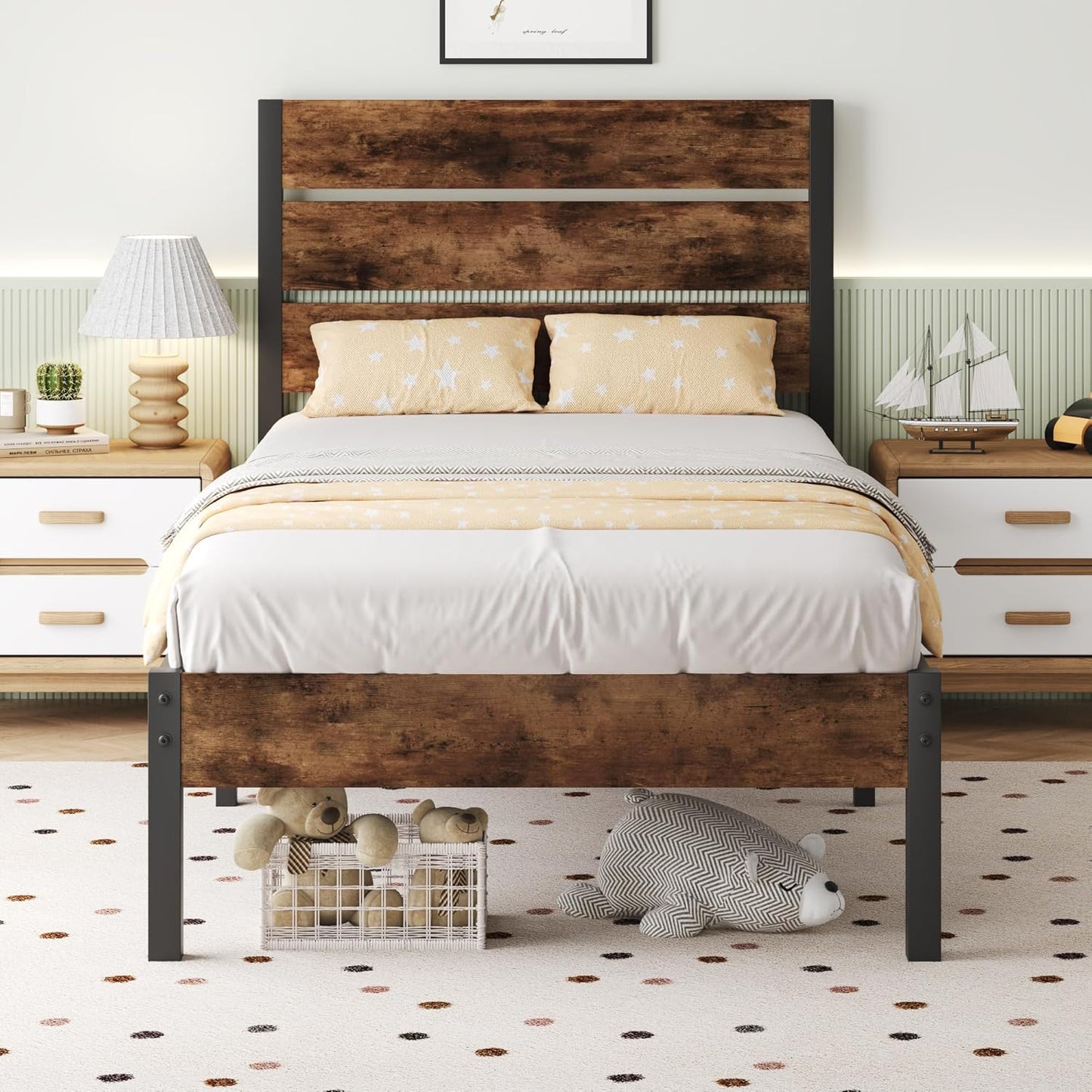 Lifezone Twin Bed Frame with Headboard and Under-Bed Storage
