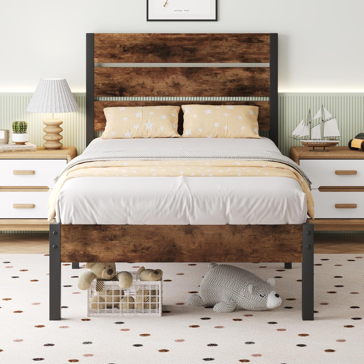 Lifezone Twin Bed Frame with Headboard and Under-Bed Storage