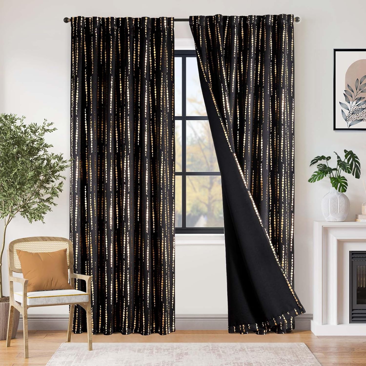 Blackout Boho Curtains for Bedroom with Moon Phases Design