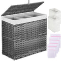 Greenstell Laundry Hamper with Lid 125L - Divided Rattan Basket