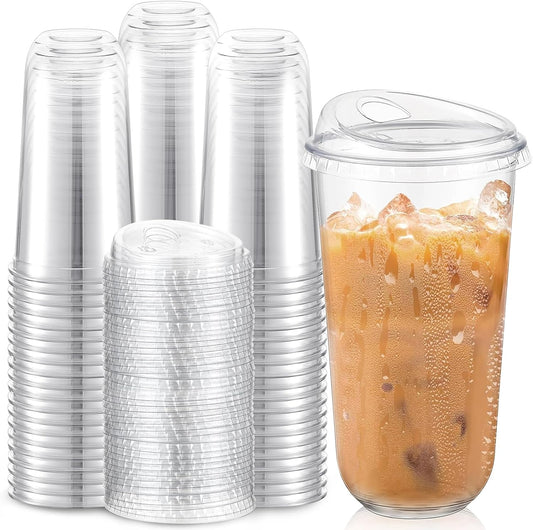 100 Pcs Plastic Cups with Sip Lids for Iced Coffee and Smoothies