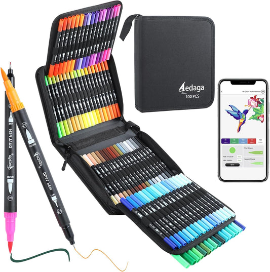 100 Colors Numbered Dual Tip Brush Pens for Creative Art