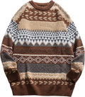 Mens Knit Sweater Grandpa Vintage Striped Oversized Spring Pullover is