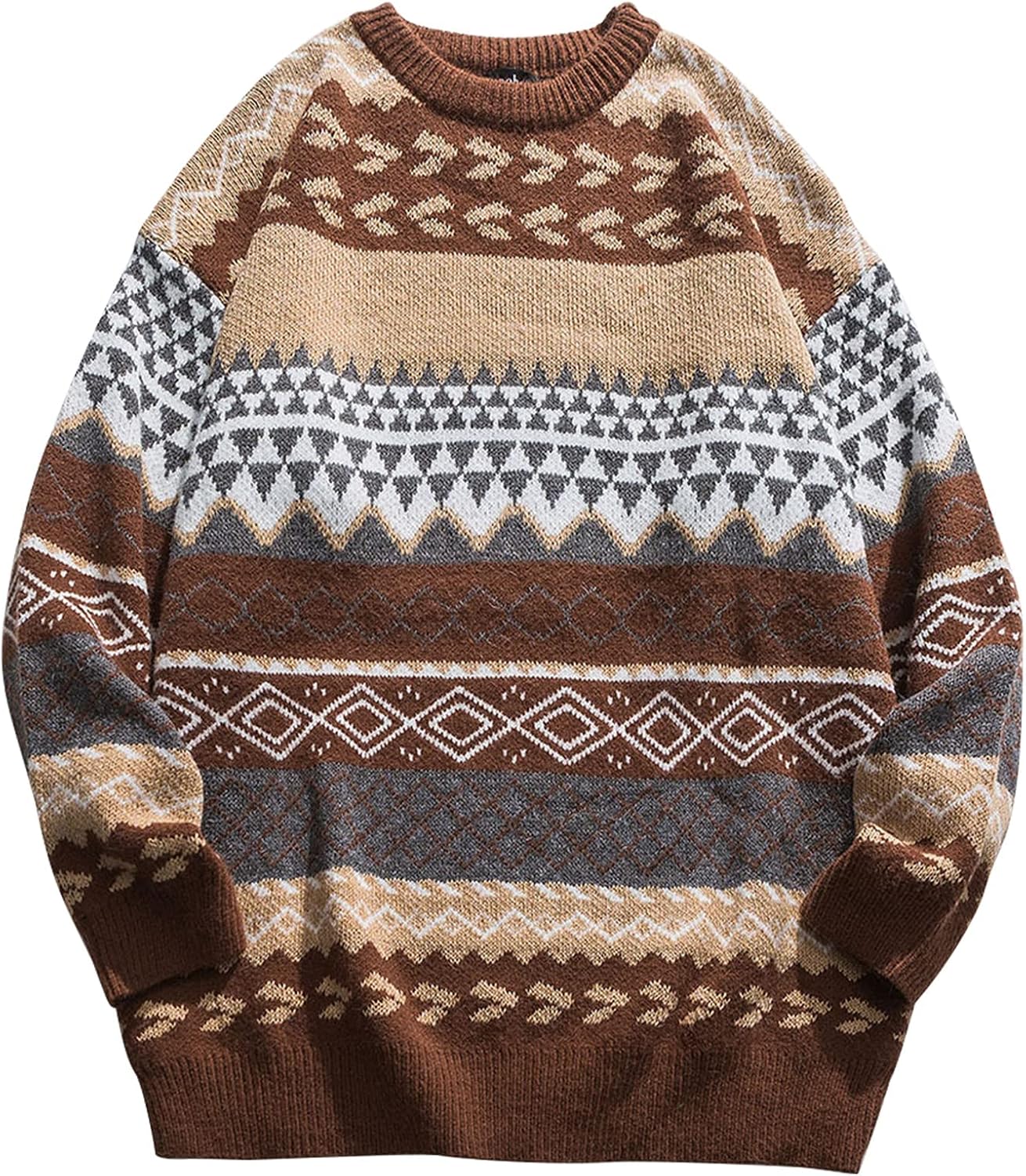 Mens Knit Sweater Grandpa Vintage Striped Pullover Casual Wear