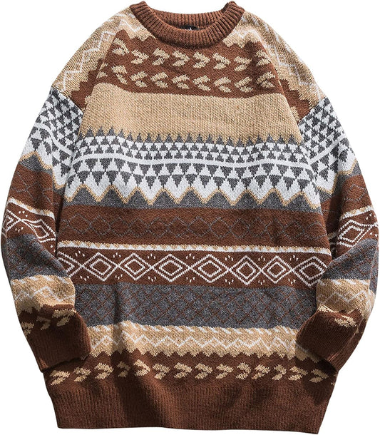 Mens Knit Sweater Grandpa Vintage Striped Pullover Casual Wear