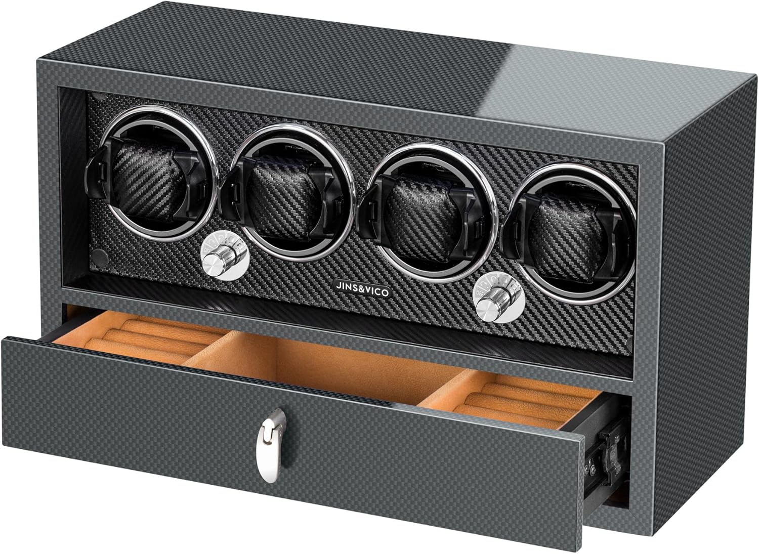JINS&VICO Luxury Watch Winder: Japanese Motor, LCD Touchscreen, Carbon Fiber