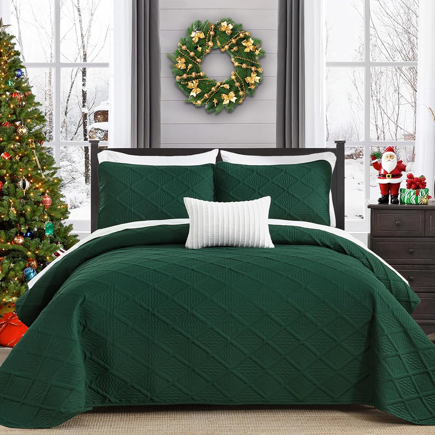 Yiran Christmas Quilts Queen Size Set for Elegant Holiday Decor