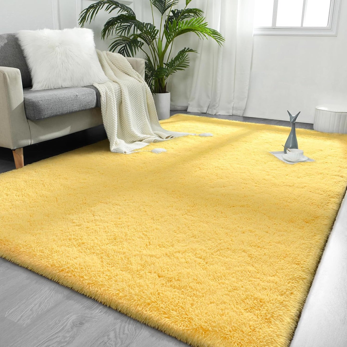 FlyDOIT Large Area Rugs for Living Room, 5x8 Feet Yellow Shaggy