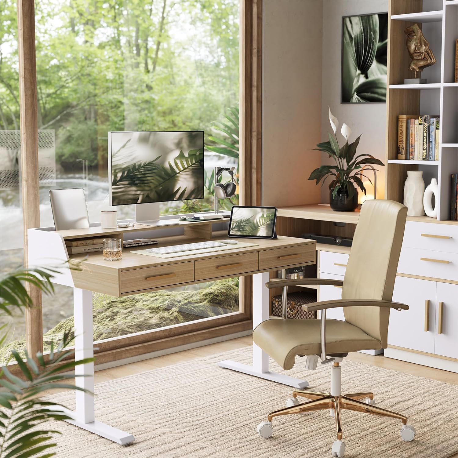 Height Adjustable Standing Desk w/ 3 Drawers & Monitor Shelf - ModernMate