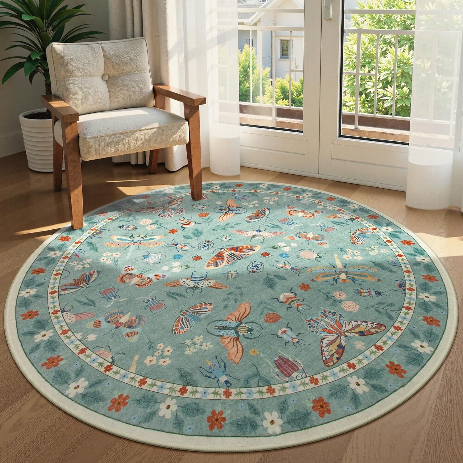 Lahome Insect Washable Round Area Rug for Living Room & Bedroom