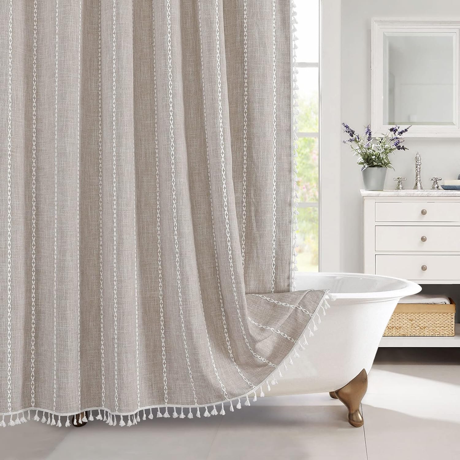 MitoVilla Extra Long Boho Shower Curtain 72 x 84 for Farmhouse