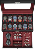 Watch Box with 12 Slots and Drawer - Lockable Glass Top Organizer