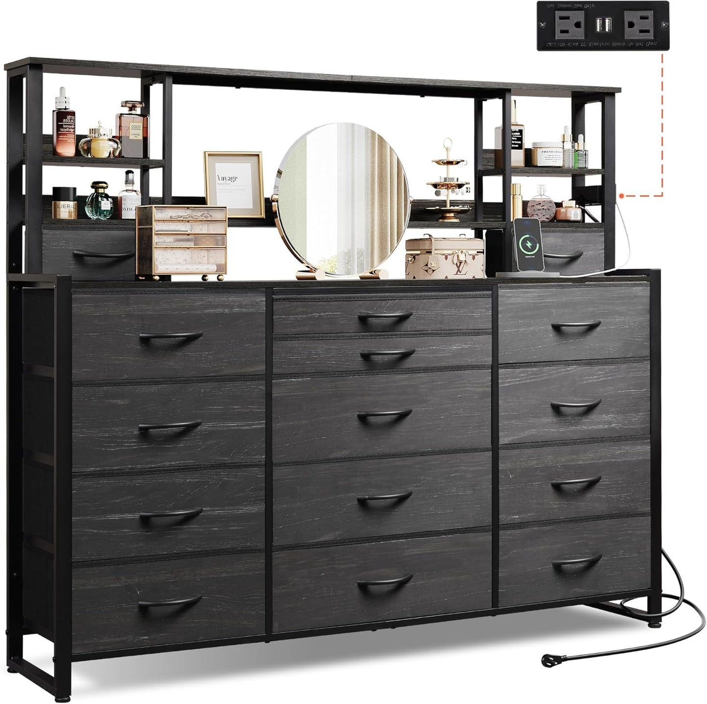 WLIVE Storage Organizer Unit with 15 Drawers and Open Shelves