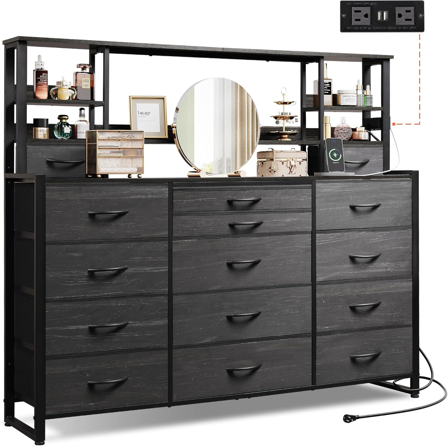 WLIVE Storage Organizer Unit with 15 Drawers and Open Shelves