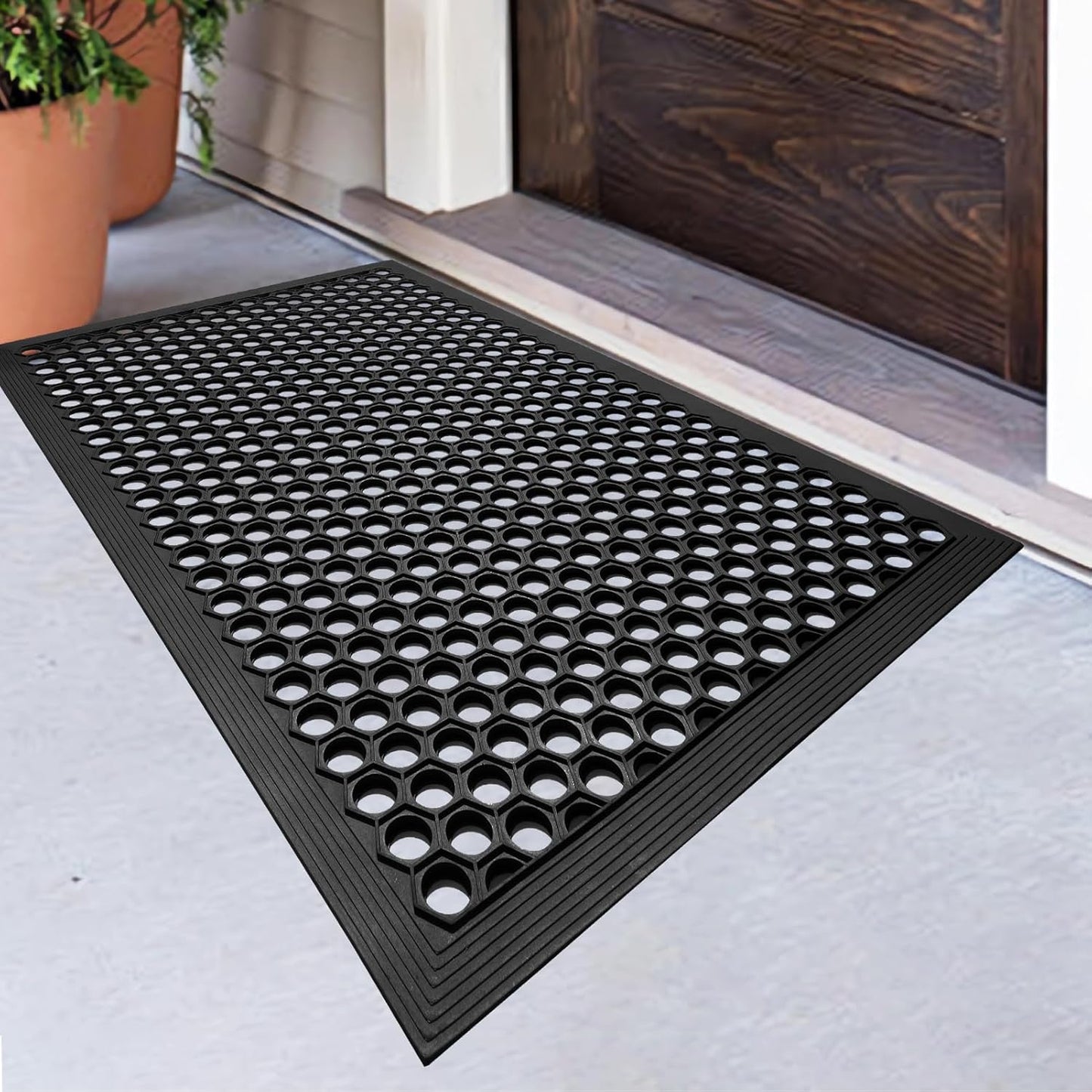 Heavy-Duty Rubber Outdoor Mat for Non-Slip Entrance Safety