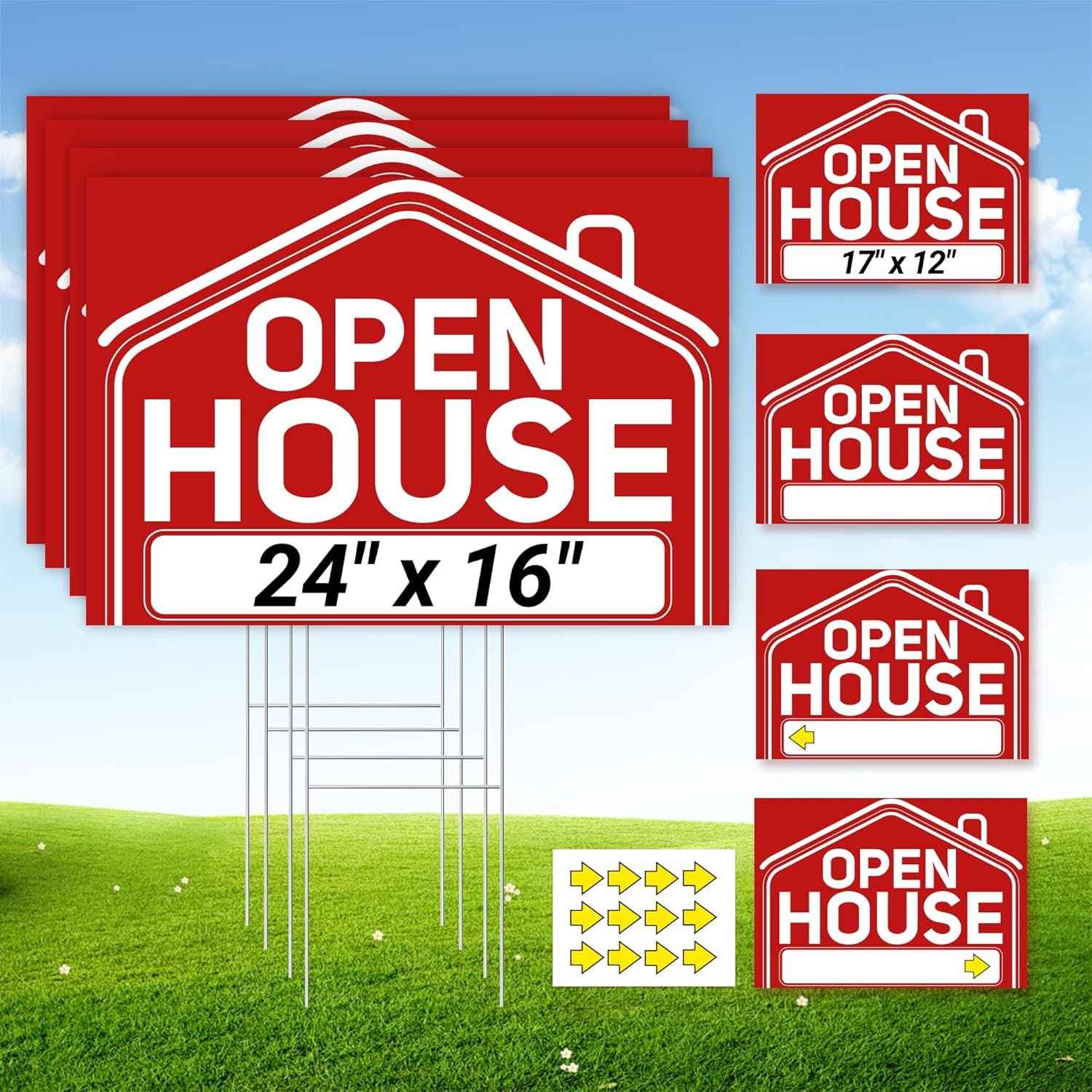 8 Pcs Open House Signs Set with Sturdy Metal Stakes for Realtors