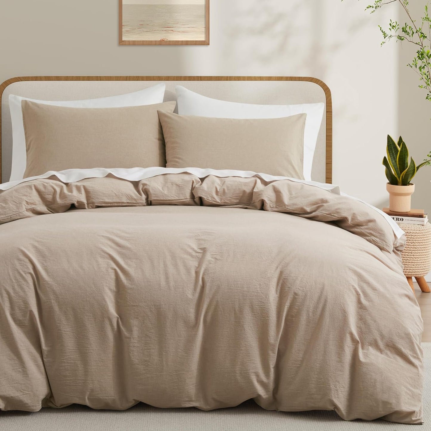 LOVQUE Queen Size Duvet Cover Set in Linen Grey for Comfort