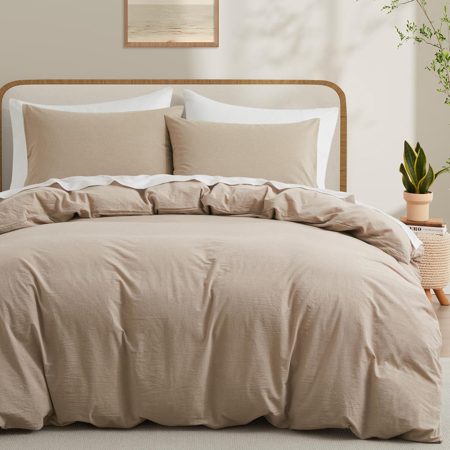 LOVQUE Queen Size Duvet Cover Set in Linen Grey for Comfort