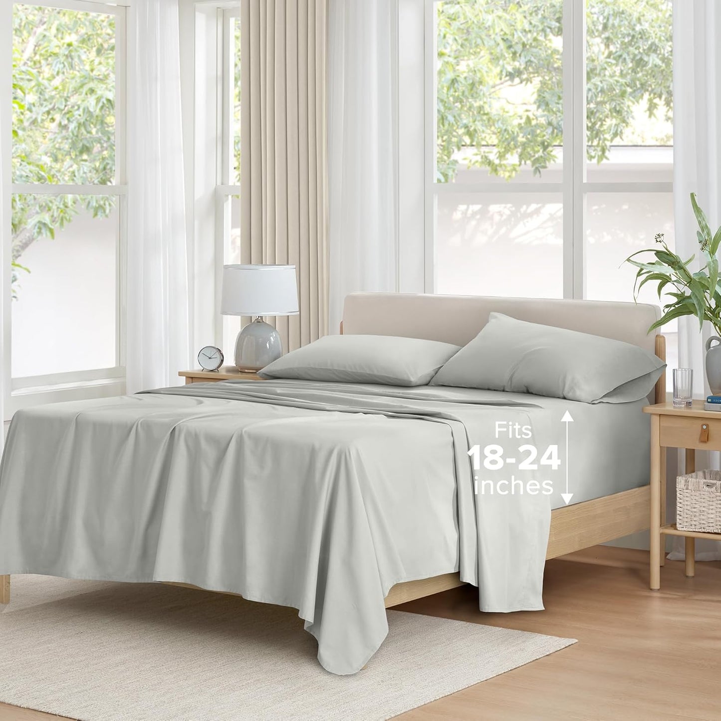 Comfort Spaces Extra Deep Pocket Cotton King Sheet Set Grey