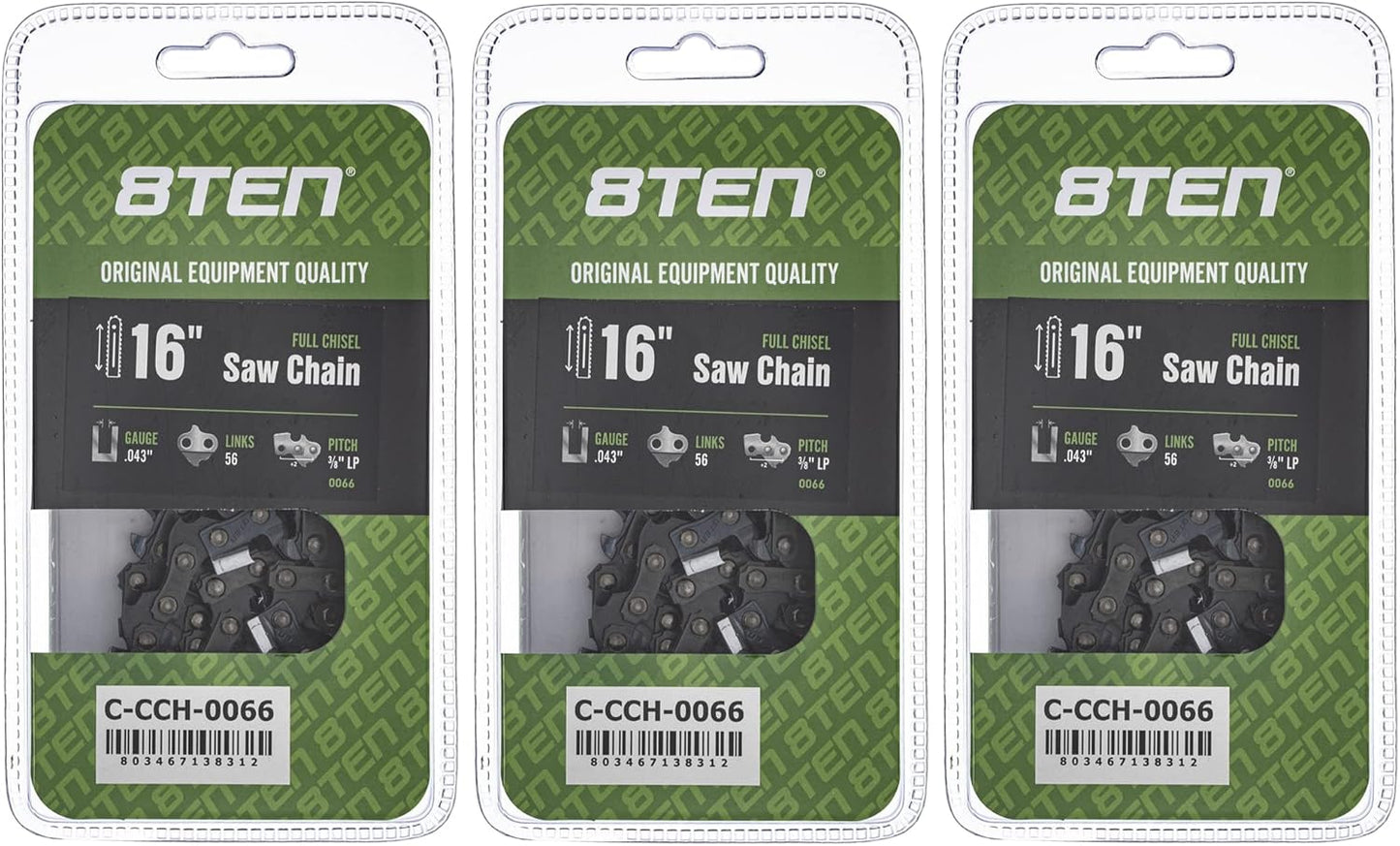 8TEN Full Chisel Chainsaw Chain 16 Inch for DeWalt and More
