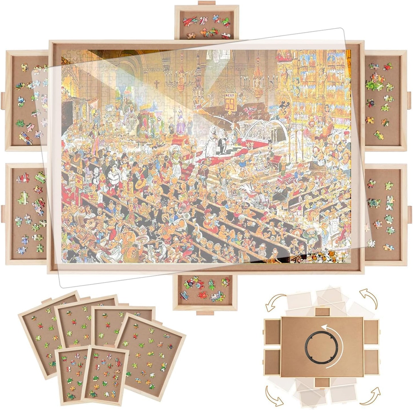 1000 Pieces Rotating Puzzle Board with 6 Drawers for Fun