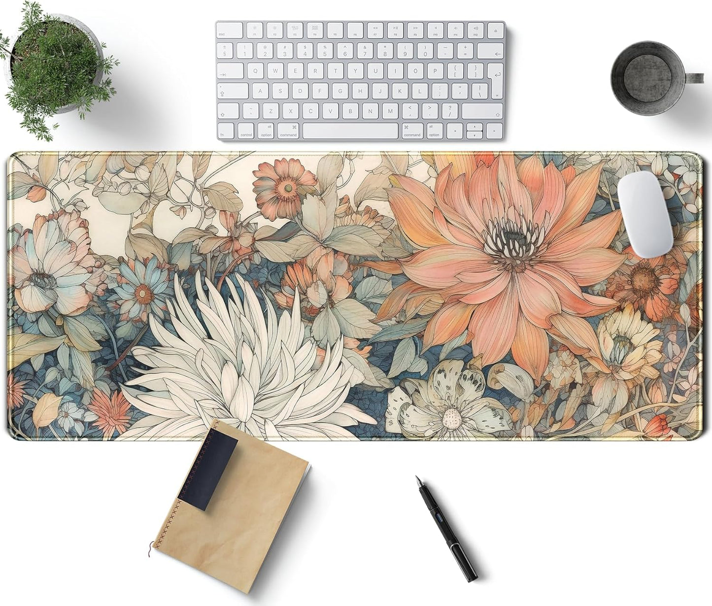 Japanese Floral XL Desk Mat: Elegant Office & Gaming Accessory