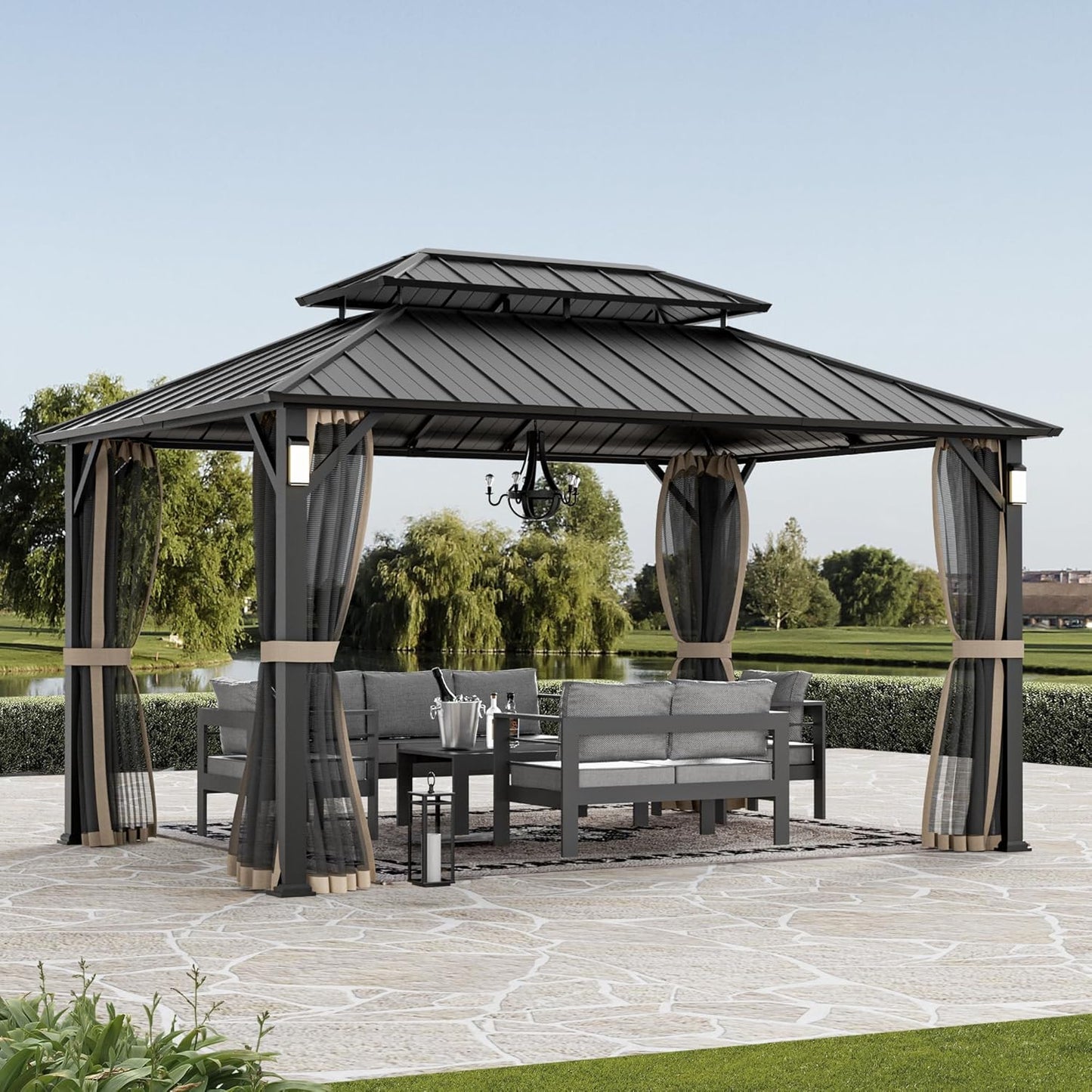 Modern Shade 10ft x 14ft Hardtop Gazebo with LED Lights