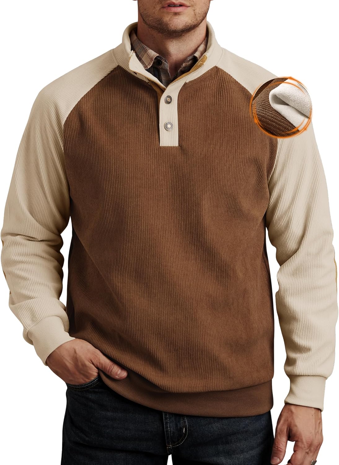 Mens Corduroy Fleece-Lined Sweatshirts for Winter Fashion