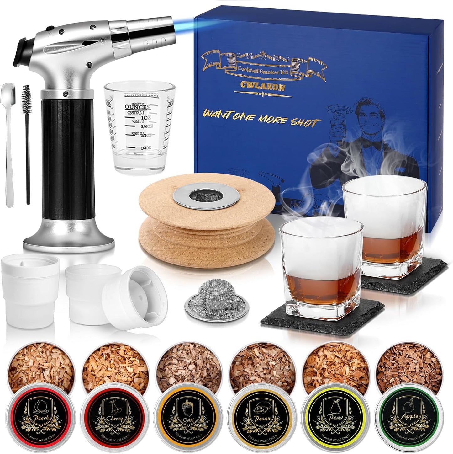 Bourbon Whiskey Smoker Kit - 6 Flavors, 2 Glasses