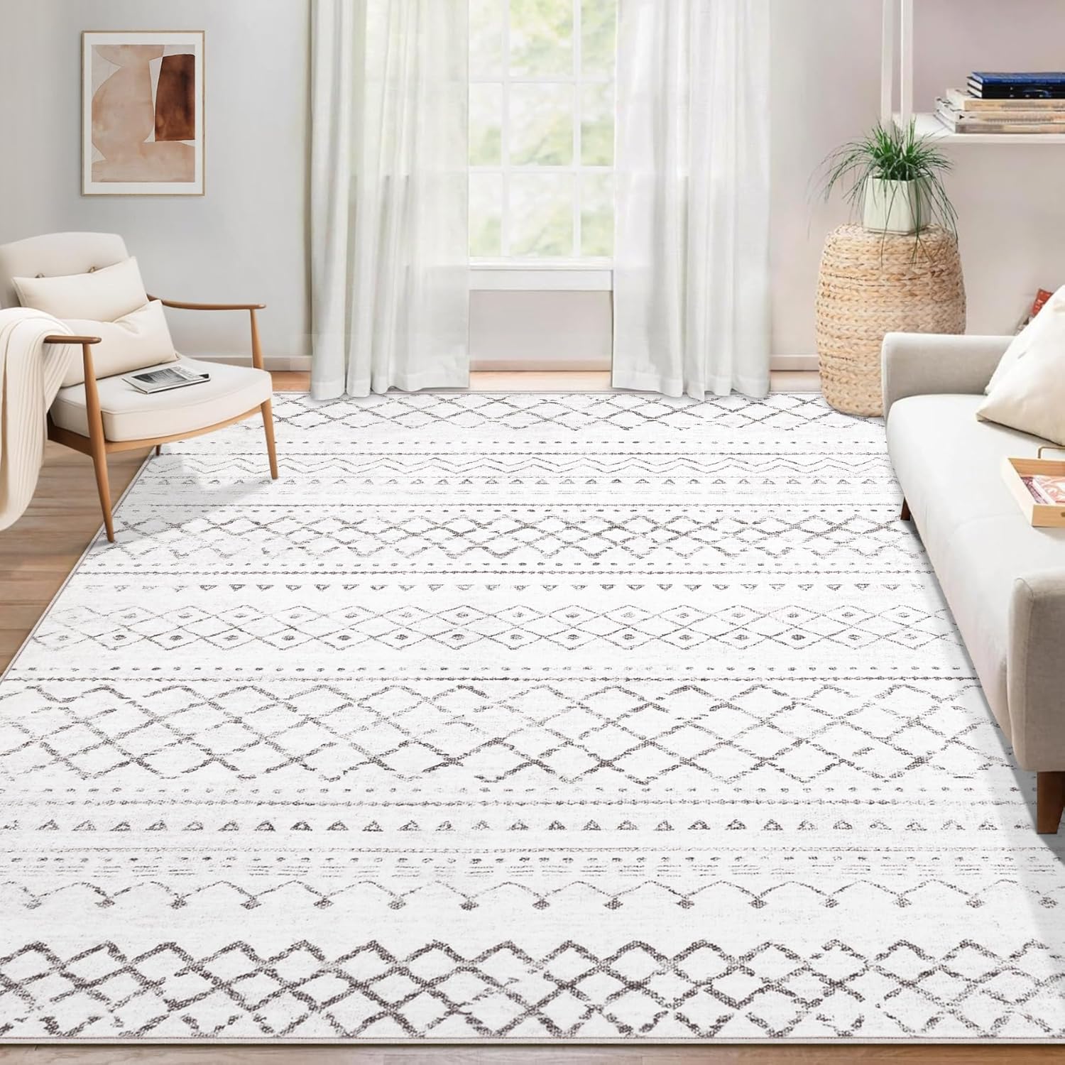 Large Washable Boho Moroccan Area Rug for Living Room 6x9