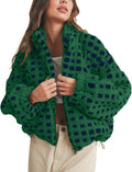 Esmeling Womens Cropped Sherpa Fleece Plaid Jacket - Cozy Checkered