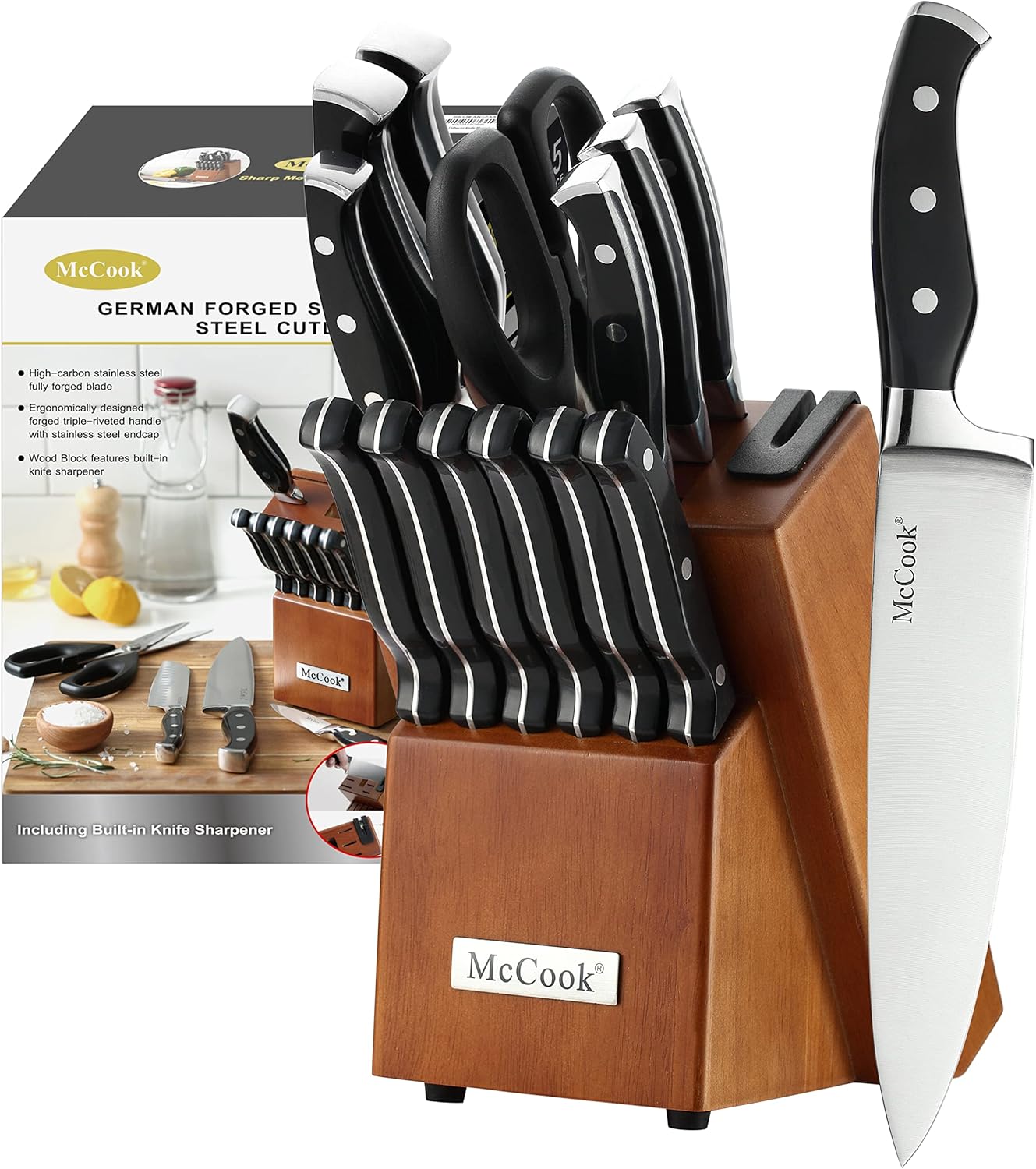 McCook Knife Sets with Built-in Sharpener and Wooden Block