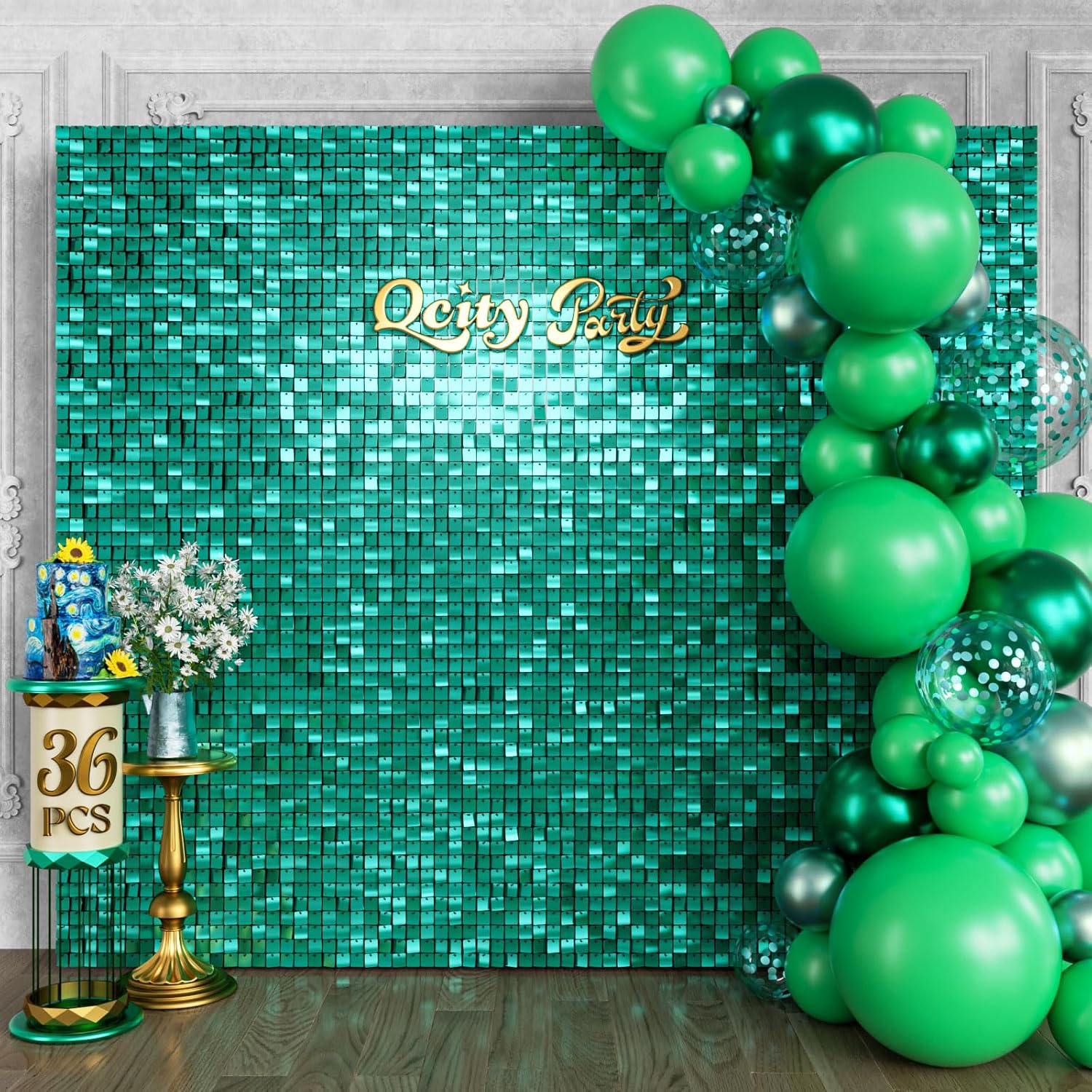Qcity Emerald Green Shimmer Wall Backdrop for Stunning Events