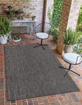 Outdoor Solid Area Rug 7 ft 10 in x 10 ft Black/Ivory - Durable
