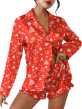 Ekouaer Womens Satin Pajama Set - Soft Long Sleeve Top and Shorts