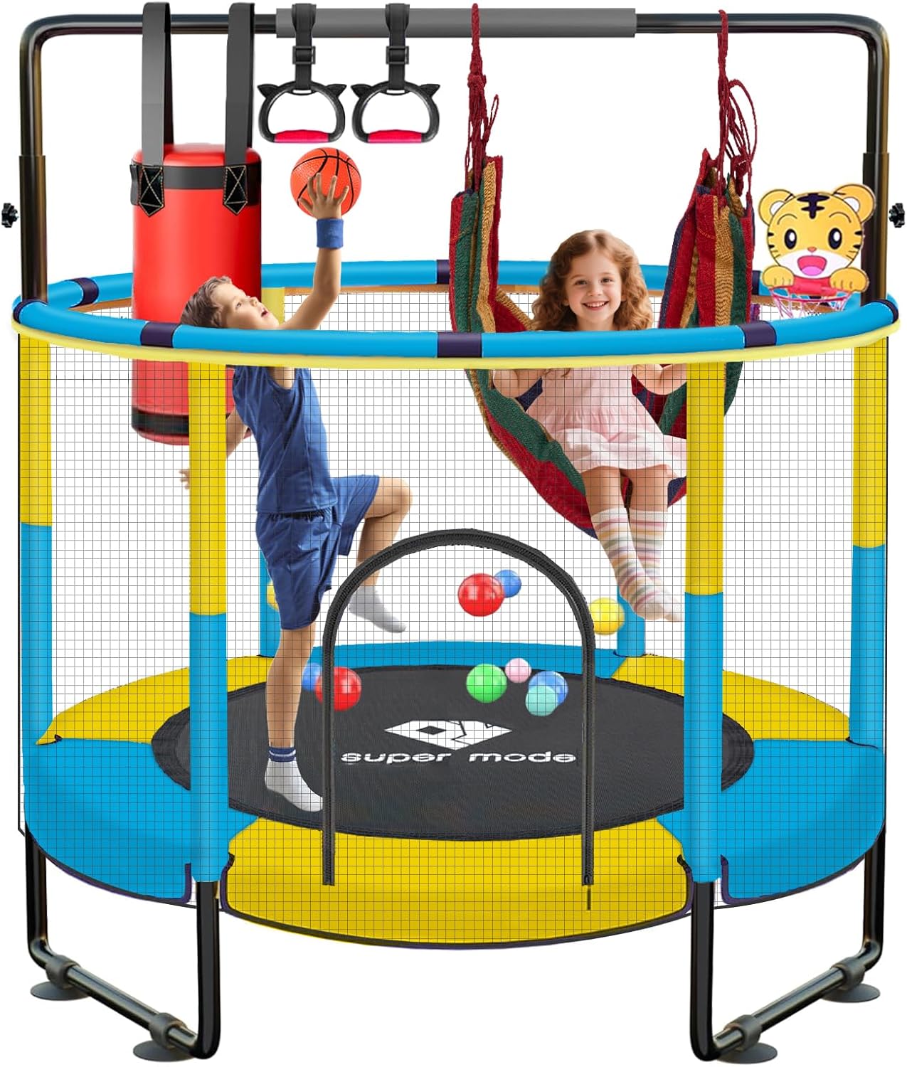 55 Trampoline for Kids with Adjustable Bar and Safe Design