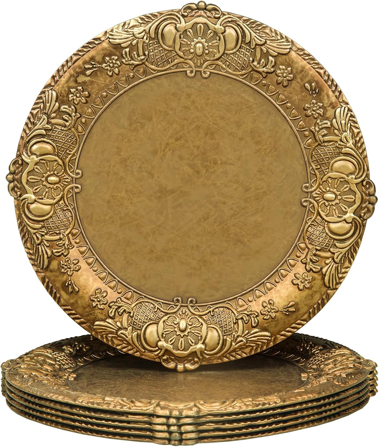 Antique Gold Charger Plates Set of 6 for Elegant Table Decor