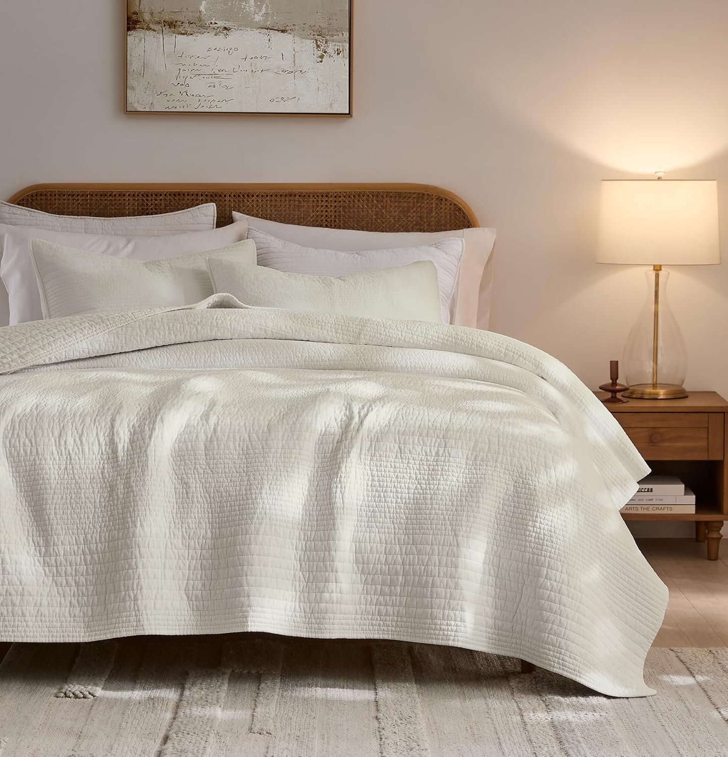 Palassio Striped Beige Cotton Quilt Twin Size Bedding Set