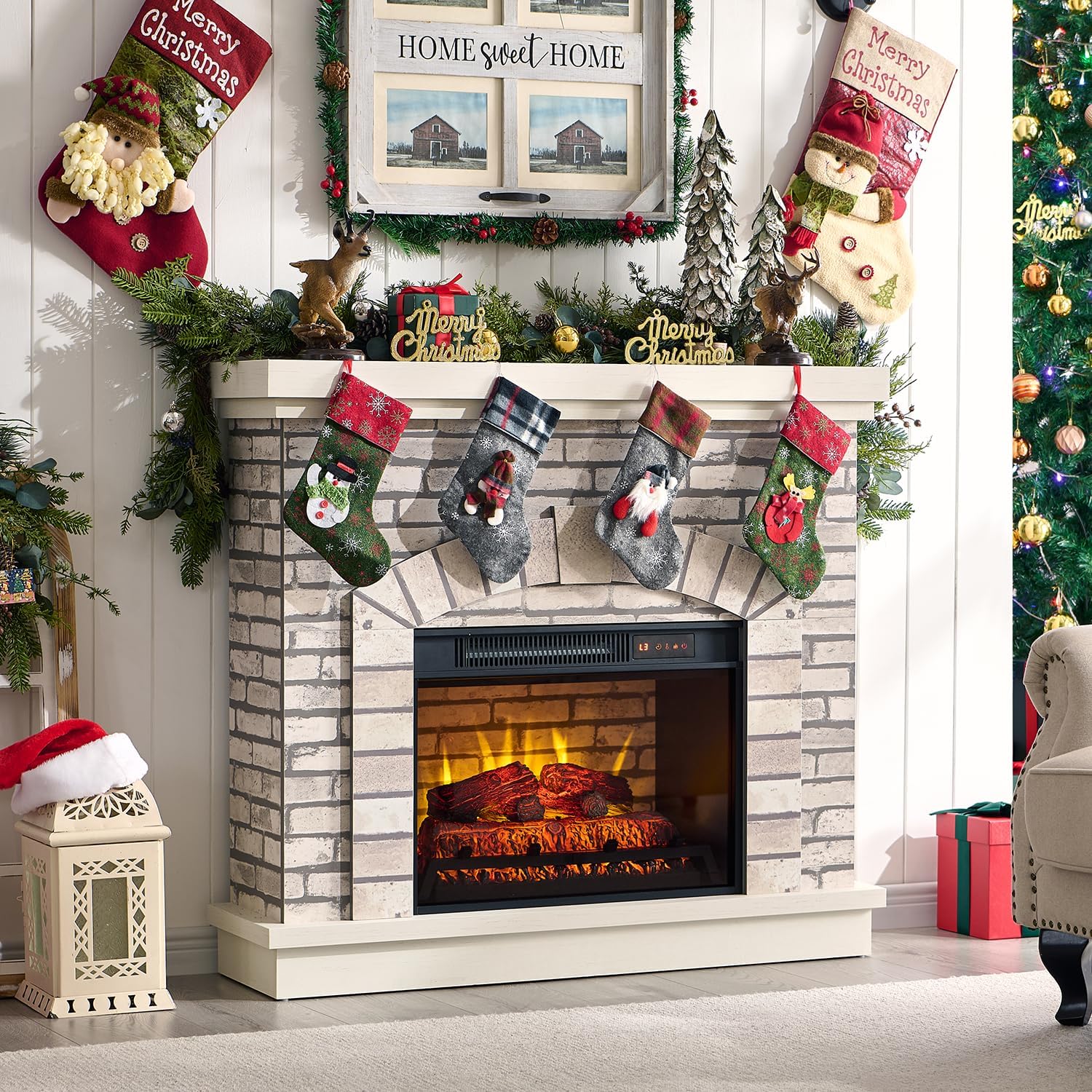 Antique White Electric Fireplace TV Stand - Cozy 3D Flames