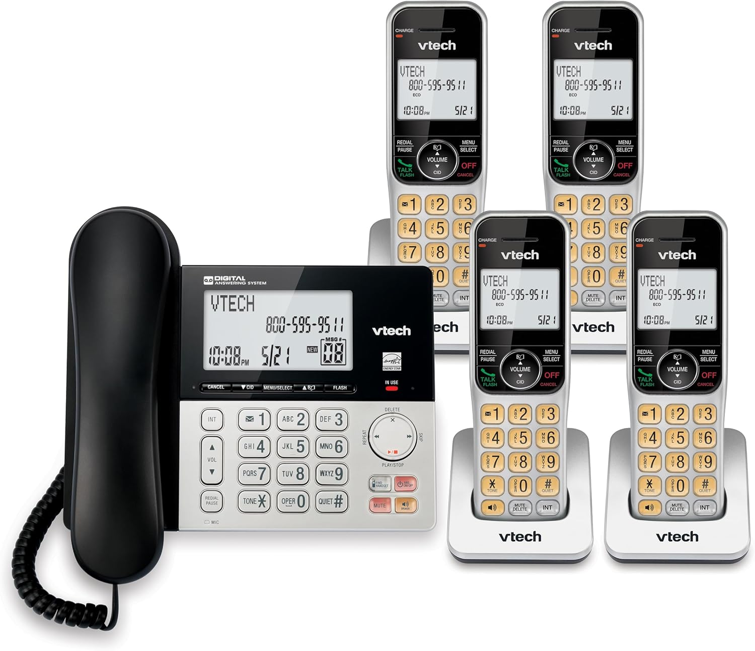 VTech VG208-4 DECT 6.0 Corded/Cordless Phone with Features
