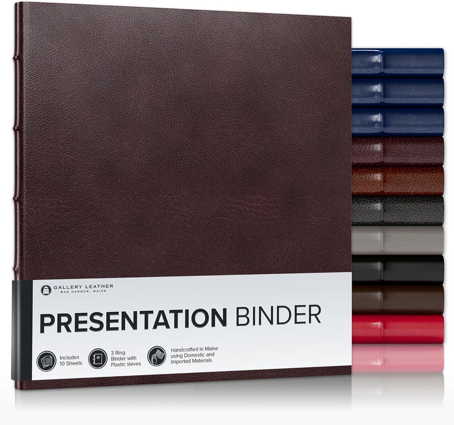 Gallery Leather 3 Ring Binder with Plastic Sleeves for Presentations