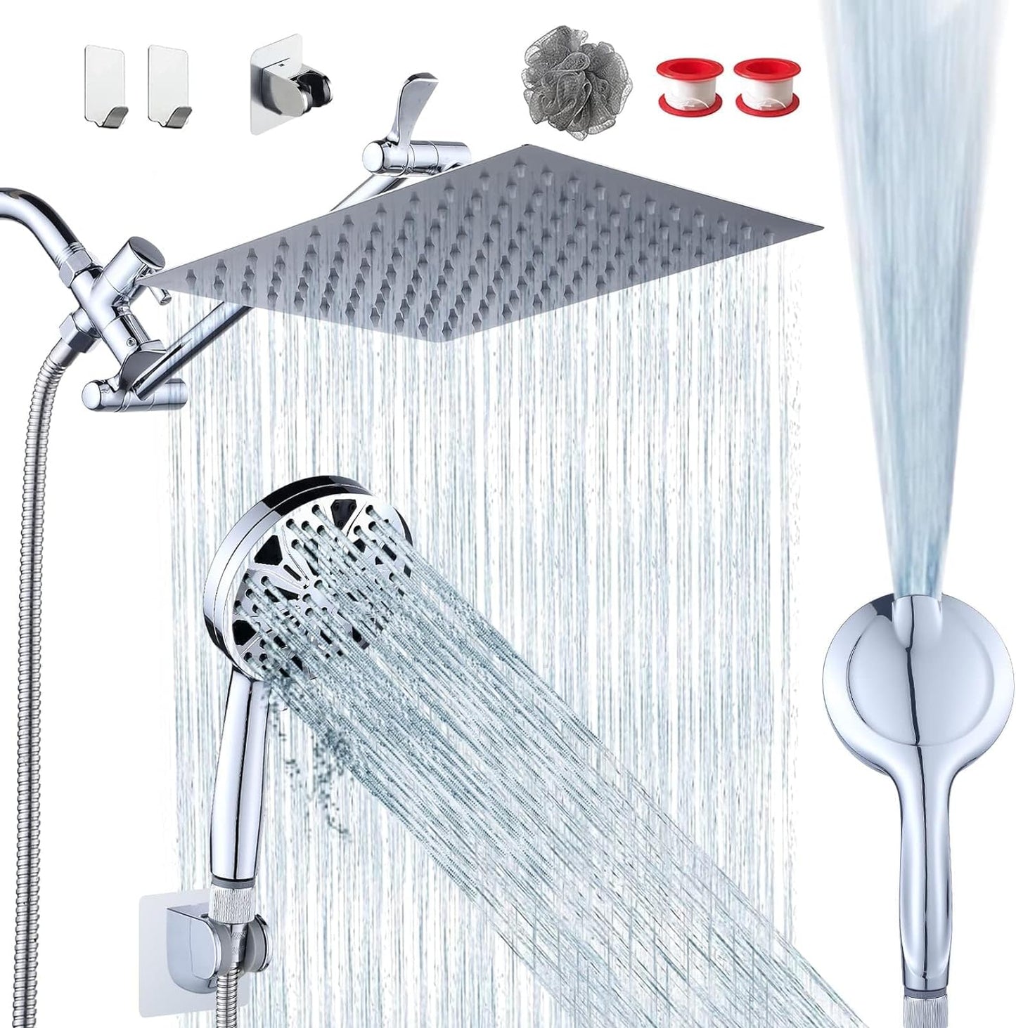 10ft' Rainfall Shower Head with Handheld Combo for Ultimate Clean