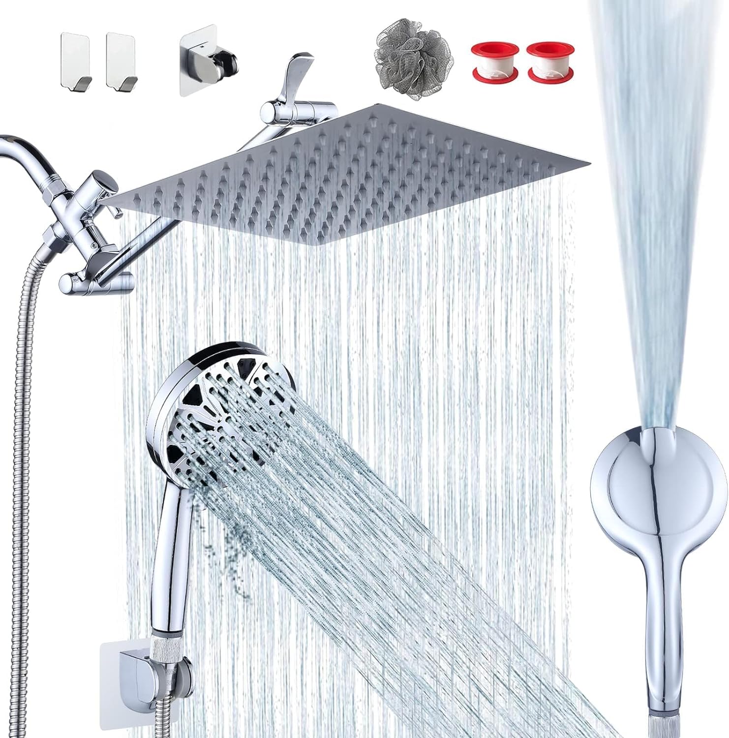 10ft' Rainfall Shower Head with Handheld Combo for Ultimate Clean