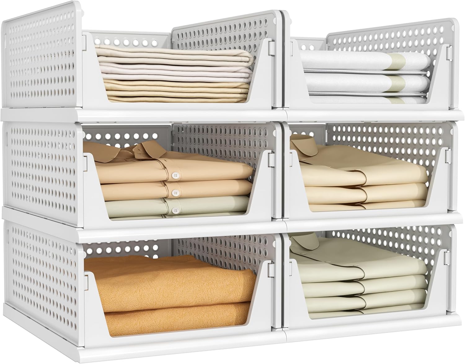 Stackable Plastic Drawer Basket Organizers for Closet Storage